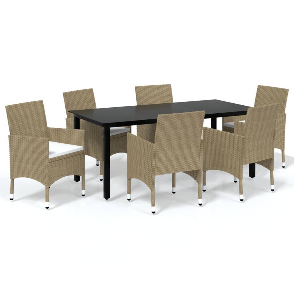 vidaXL 7-tlg. Garten-Essgruppe mit Kissen Poly Rattan Beige