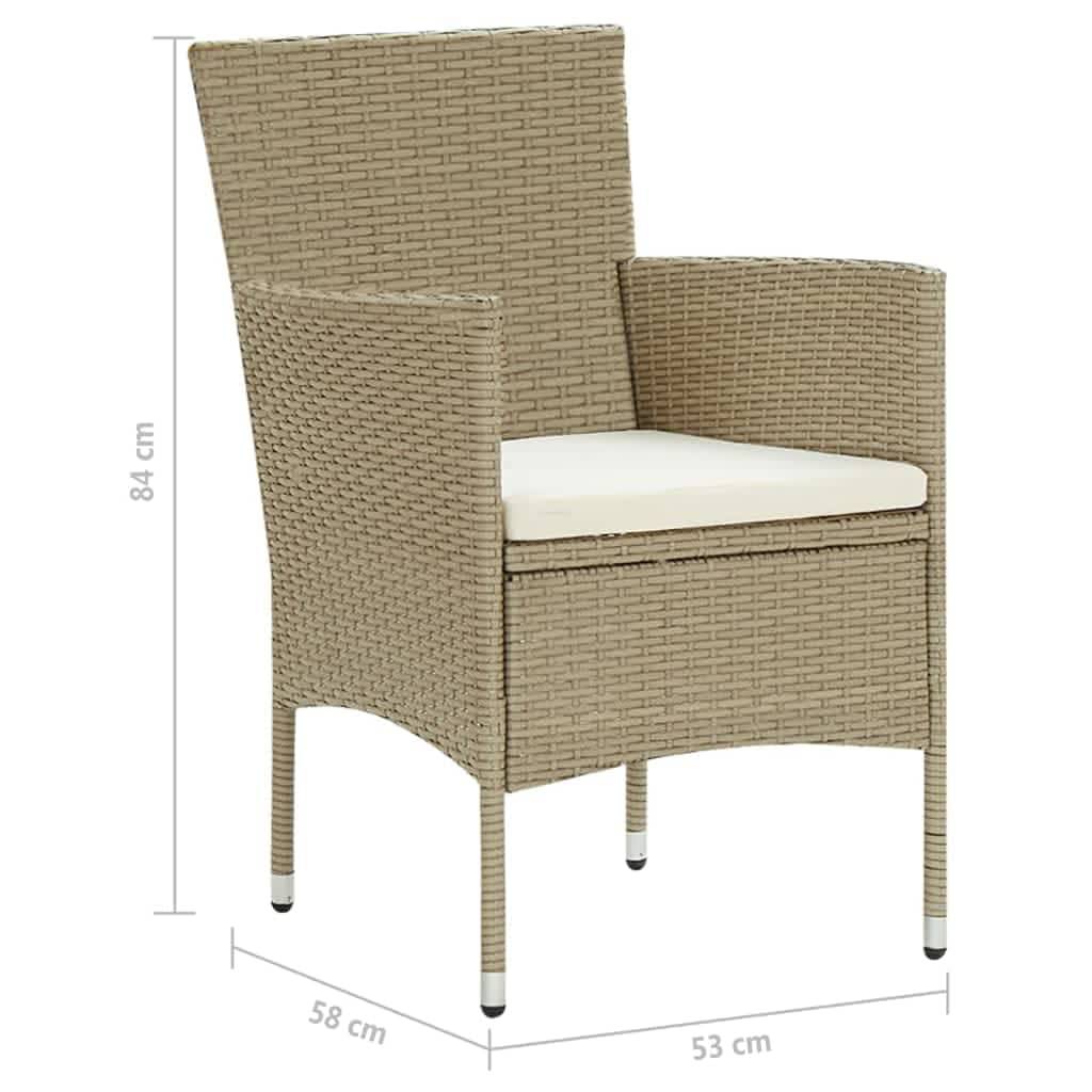 vidaXL 7-tlg. Garten-Essgruppe mit Kissen Poly Rattan Beige