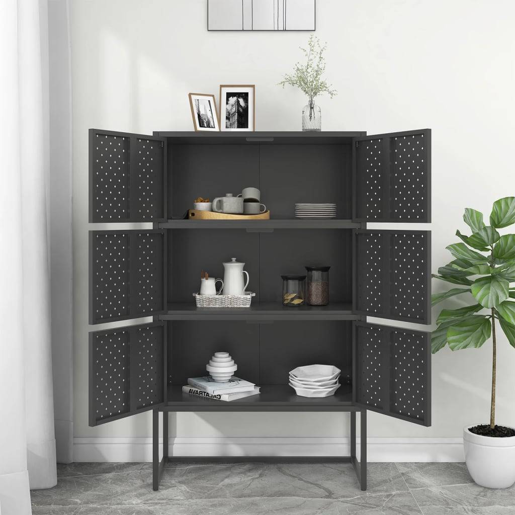 vidaXL Highboard Anthrazit 80x35x135 cm Stahl