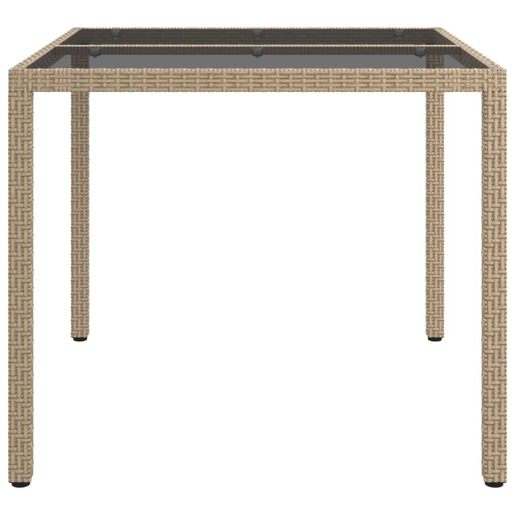 vidaXL Gartentisch 90x90x75 cm Gehärtetes Glas Poly Rattan Beige