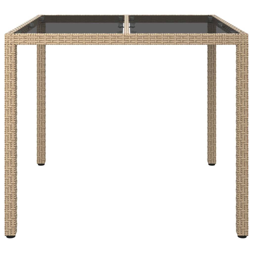 vidaXL Gartentisch 90x90x75 cm Gehärtetes Glas Poly Rattan Beige