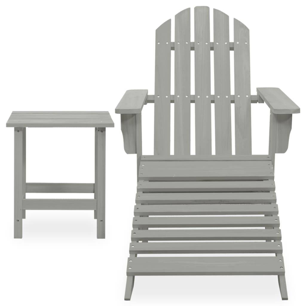 vidaXL Adirondack-Gartenstuhl mit Fußstütze & Tisch Tannenholz Grau
