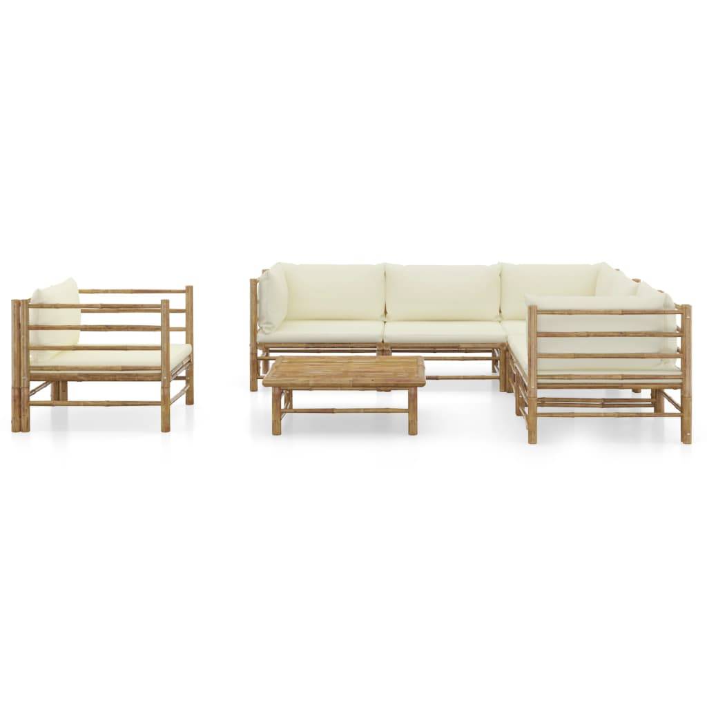 vidaXL 7-tlg. Garten-Lounge-Set mit Cremeweißen Kissen Bambus