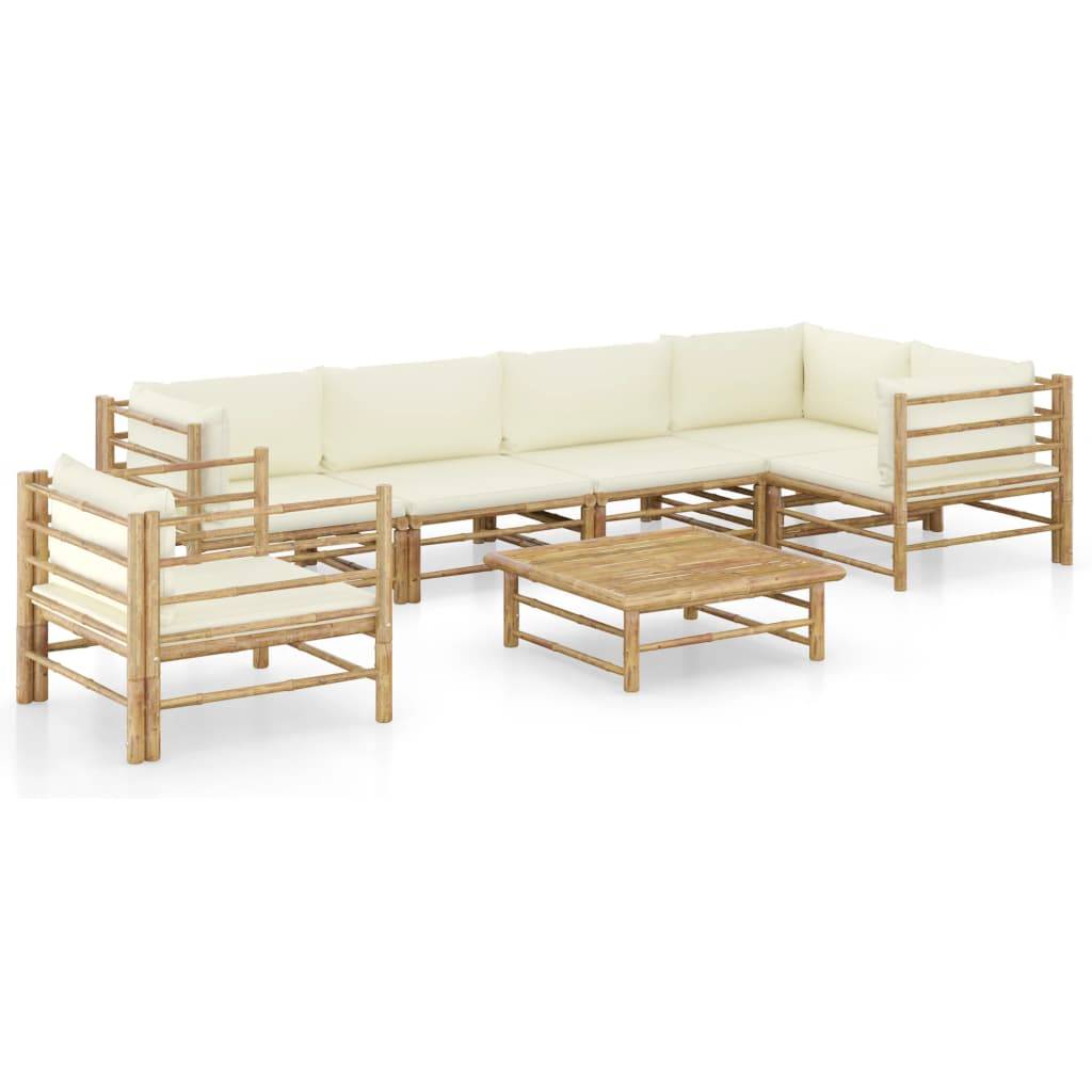 vidaXL 7-tlg. Garten-Lounge-Set mit Cremeweißen Kissen Bambus