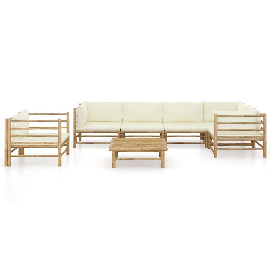 vidaXL 7-tlg. Garten-Lounge-Set mit Cremeweißen Kissen Bambus
