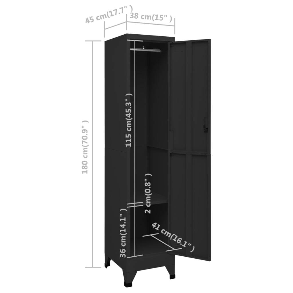 vidaXL Schließfachschrank Schwarz 38x45x180 cm Stahl