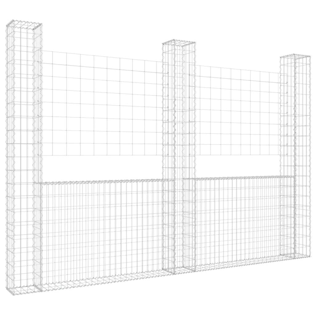vidaXL Gabionenkorb U-Form mit 3 Säulen Eisen 260x20x200 cm