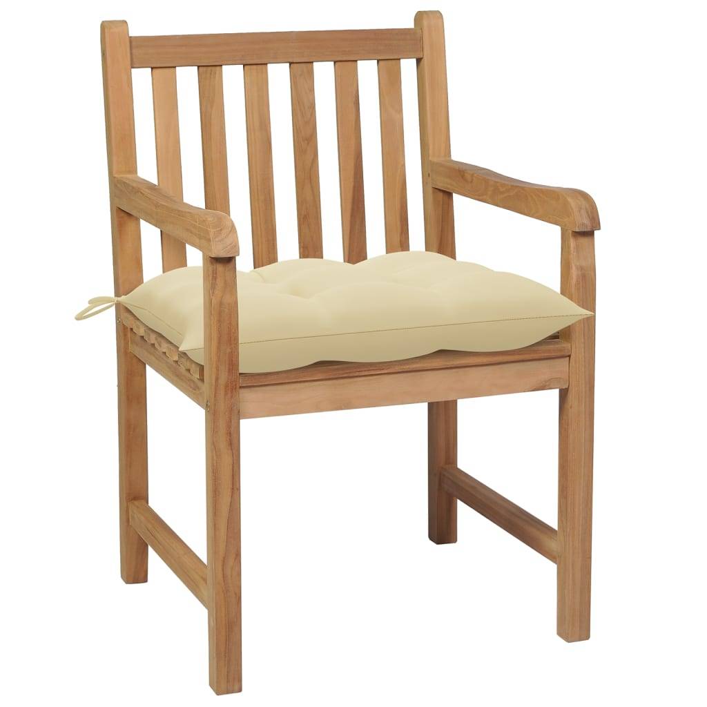 vidaXL Gartenstühle 6 Stk. mit Cremeweißen Kissen Massivholz Teak