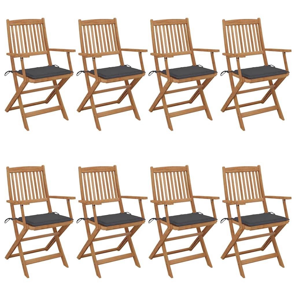 vidaXL Klappbare Gartenstühle 8 Stk. mit Kissen Massivholz Akazie