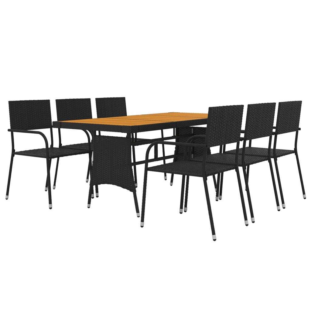 vidaXL 7-tlg. Garten-Essgruppe Poly Rattan Schwarz