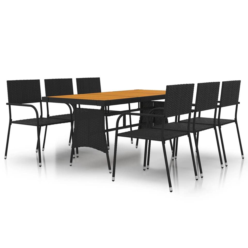 vidaXL 7-tlg. Garten-Essgruppe Poly Rattan Schwarz