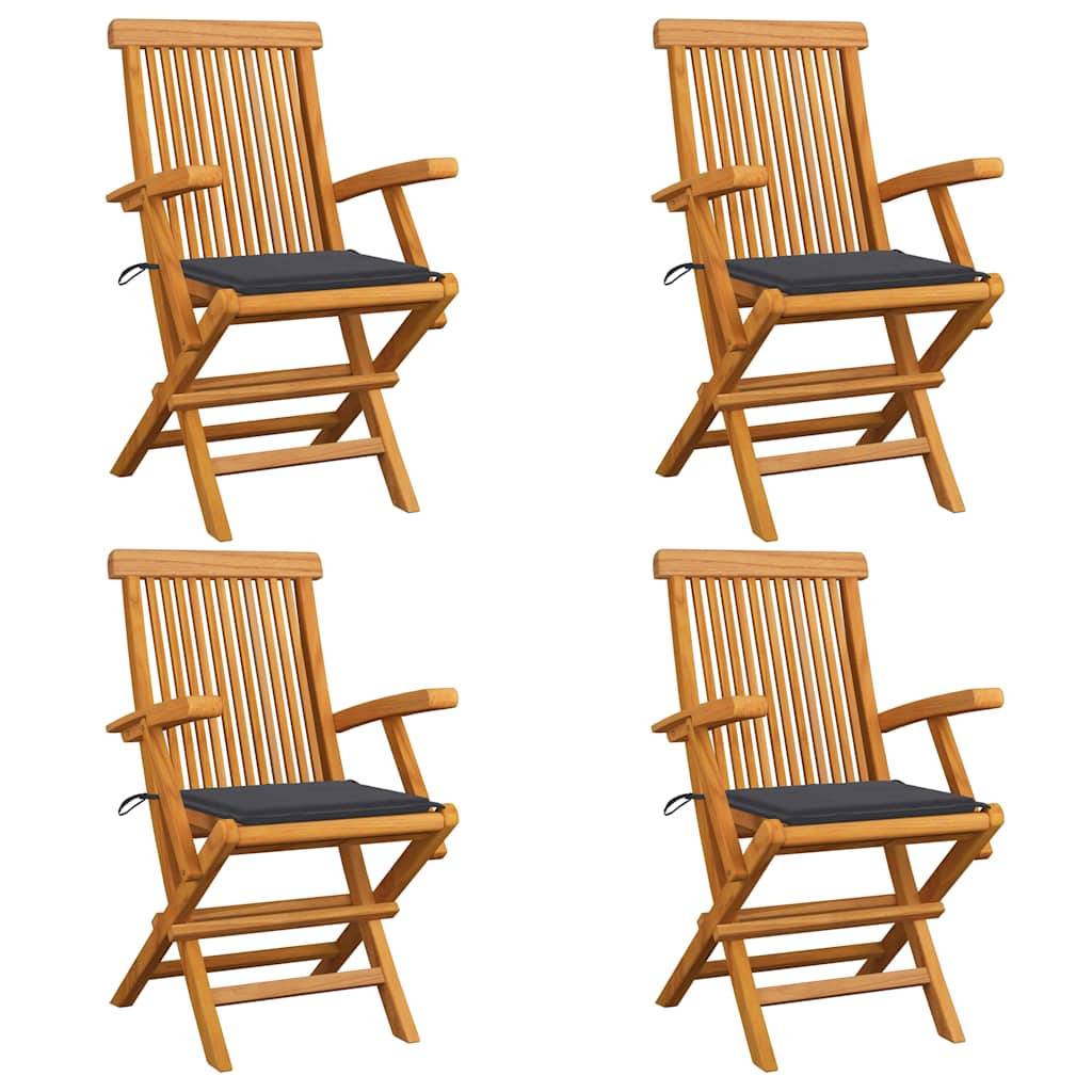 vidaXL Gartenstühle mit Anthrazit Kissen 4 Stk. Massivholz Teak
