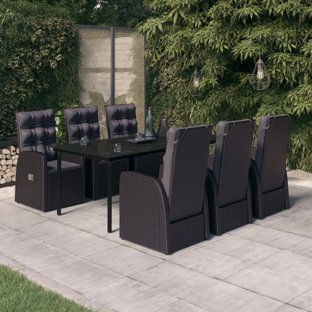 vidaXL 7-tlg. Garten-Essgruppe mit Kissen Schwarz
