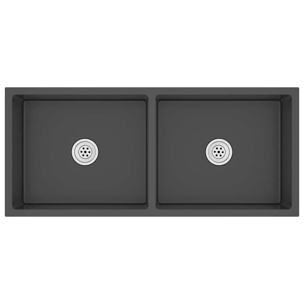 vidaXL Handgemachte Einbauspüle Schwarz Edelstahl