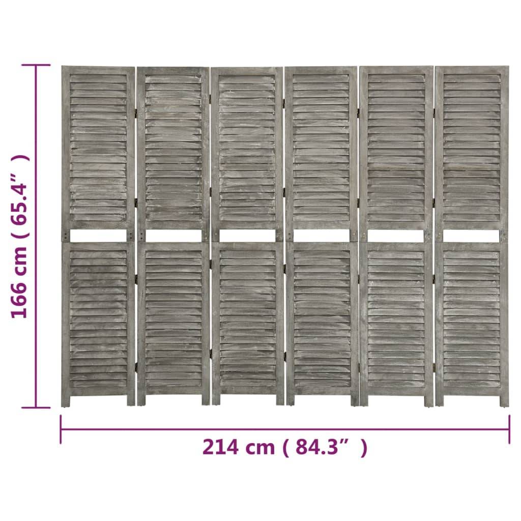 vidaXL 6-tlg. Raumteiler Grau 214x166 cm Massivholz