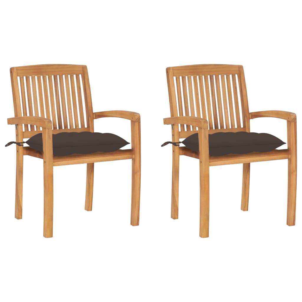 vidaXL Gartenstühle 2 Stk. mit Taupe Kissen Massivholz Teak