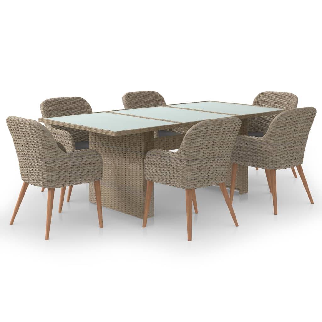 vidaXL 7-tlg. Garten-Essgruppe Poly Rattan Braun