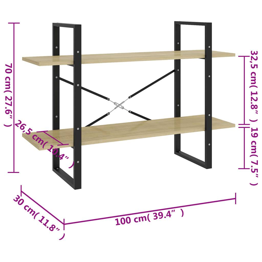 vidaXL Bücherregal 2 Fächer Sonoma-Eiche 100x30x70 cm Holzwerkstoff