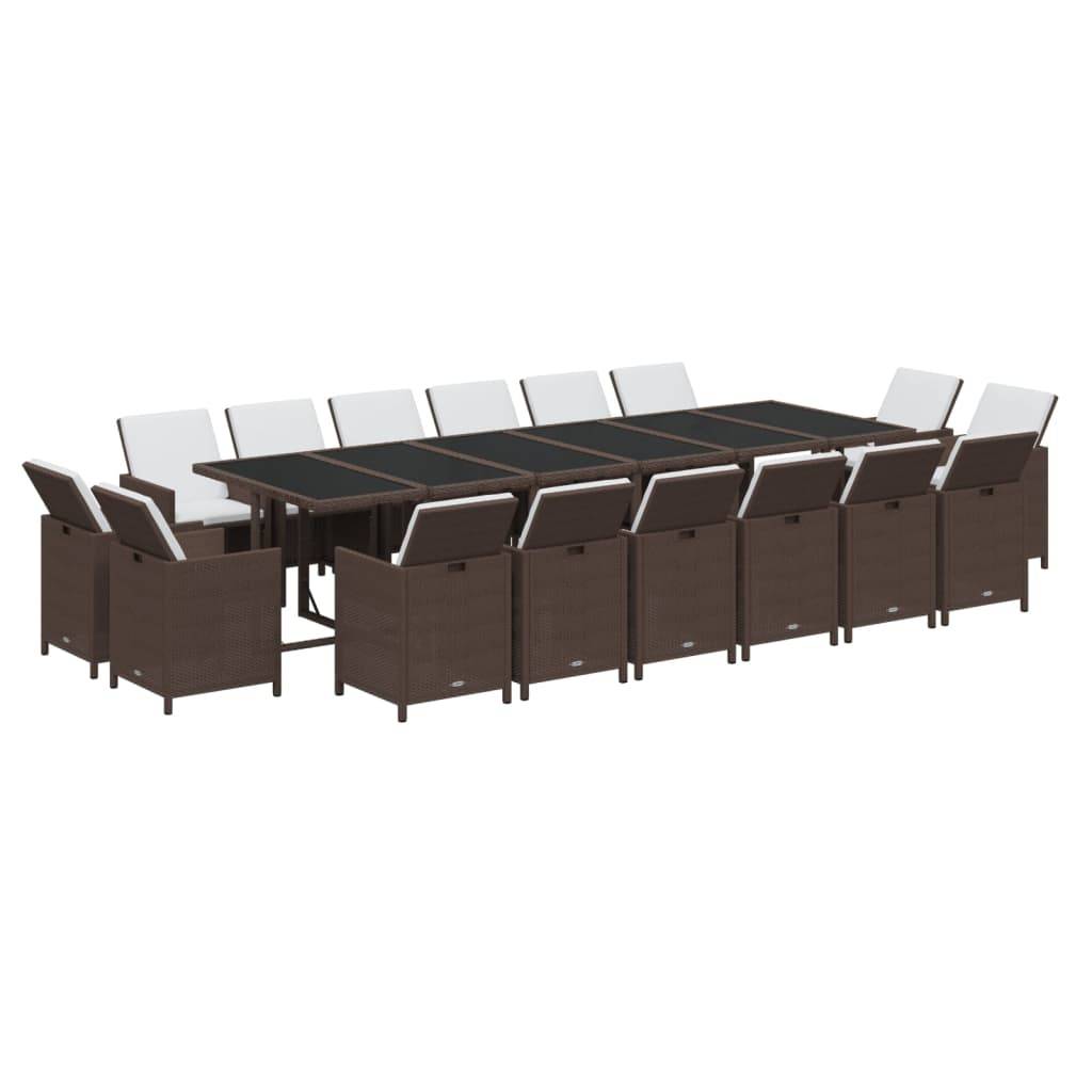 vidaXL 17-tlg. Garten-Essgruppe mit Kissen Poly Rattan Braun