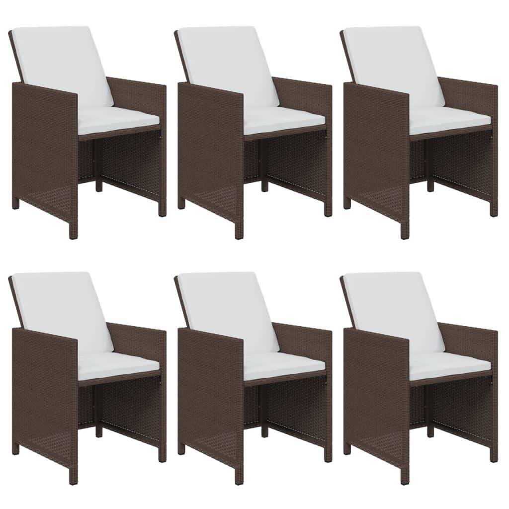 vidaXL 7-tlg. Garten-Essgruppe mit Kissen Poly Rattan Braun