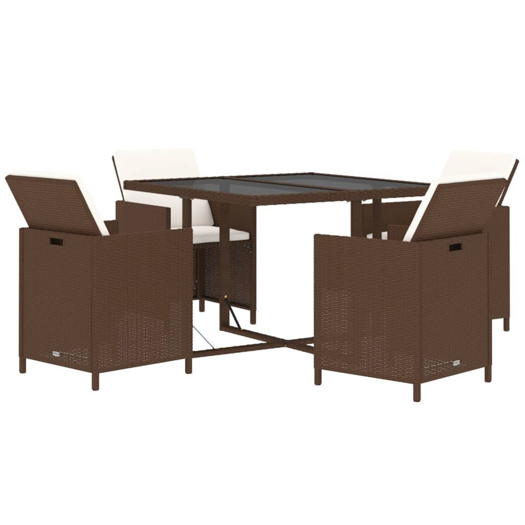 vidaXL 5-tlg. Garten-Essgruppe mit Kissen Poly Rattan Braun
