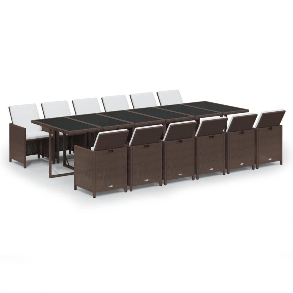 vidaXL 13-tlg. Garten-Essgruppe mit Kissen Poly Rattan Braun