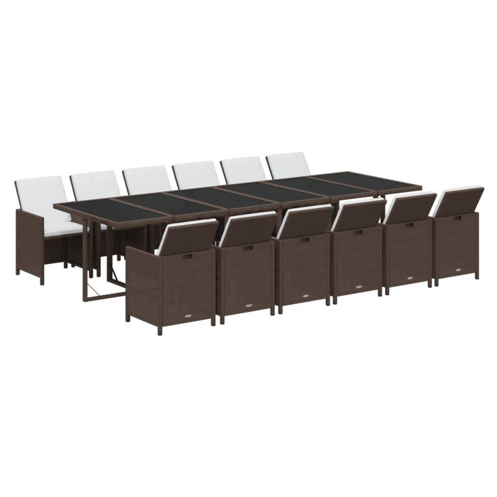 vidaXL 13-tlg. Garten-Essgruppe mit Kissen Poly Rattan Braun