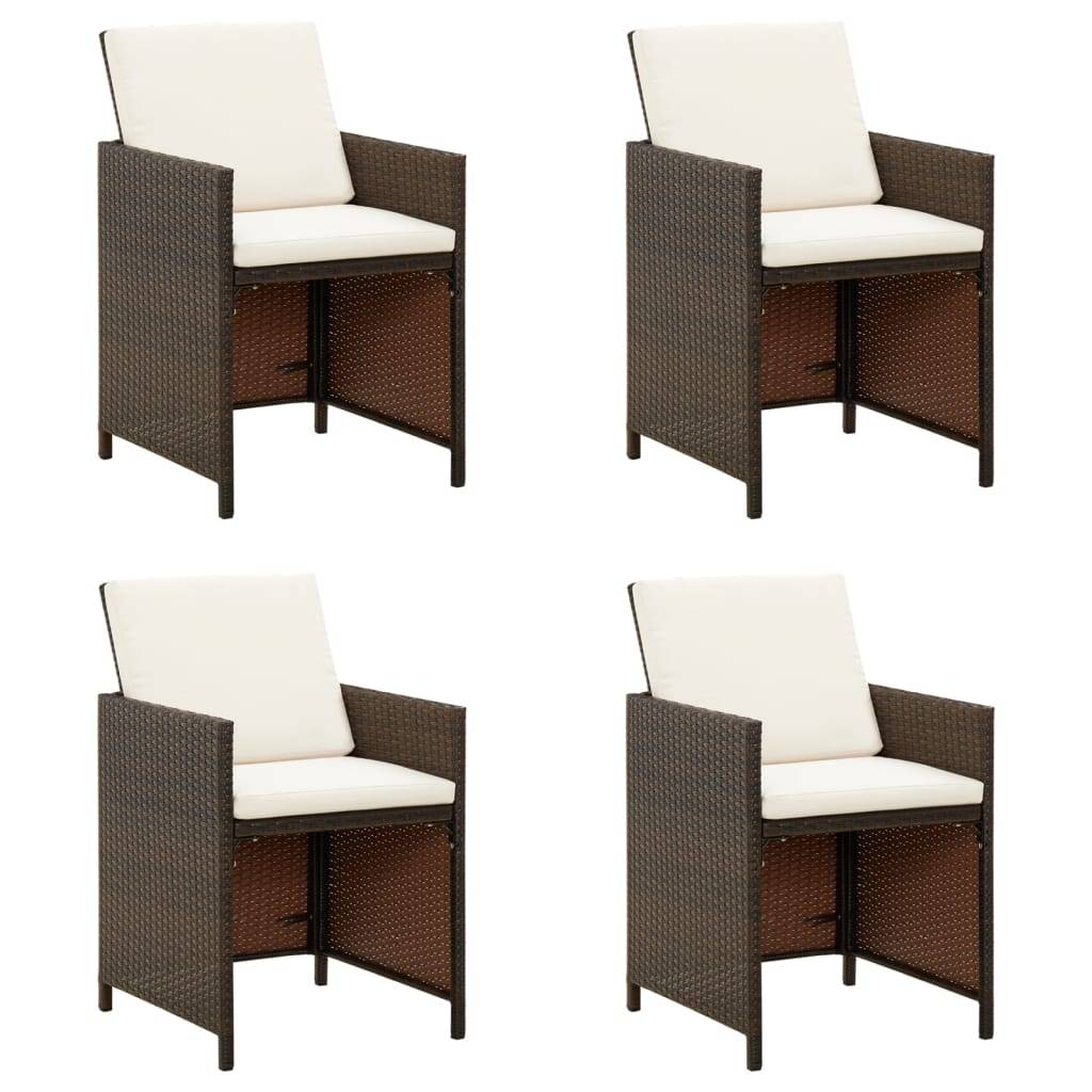 vidaXL Gartenstühle mit Kissen 4 Stk. Poly Rattan Braun