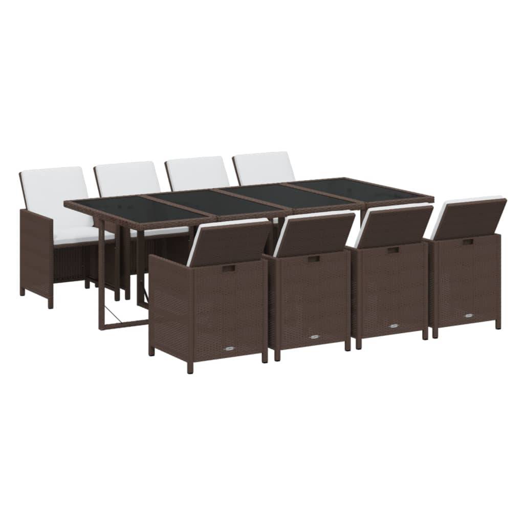 vidaXL 9-tlg. Garten-Essgruppe mit Kissen Poly Rattan Braun