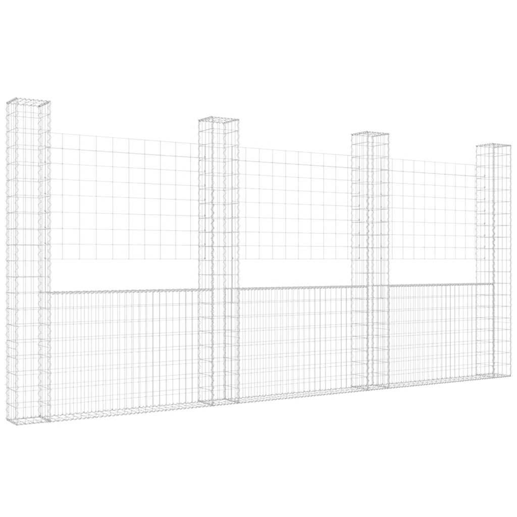 vidaXL Gabionenkorb U-Form mit 4 Säulen Eisen 380x20x200 cm