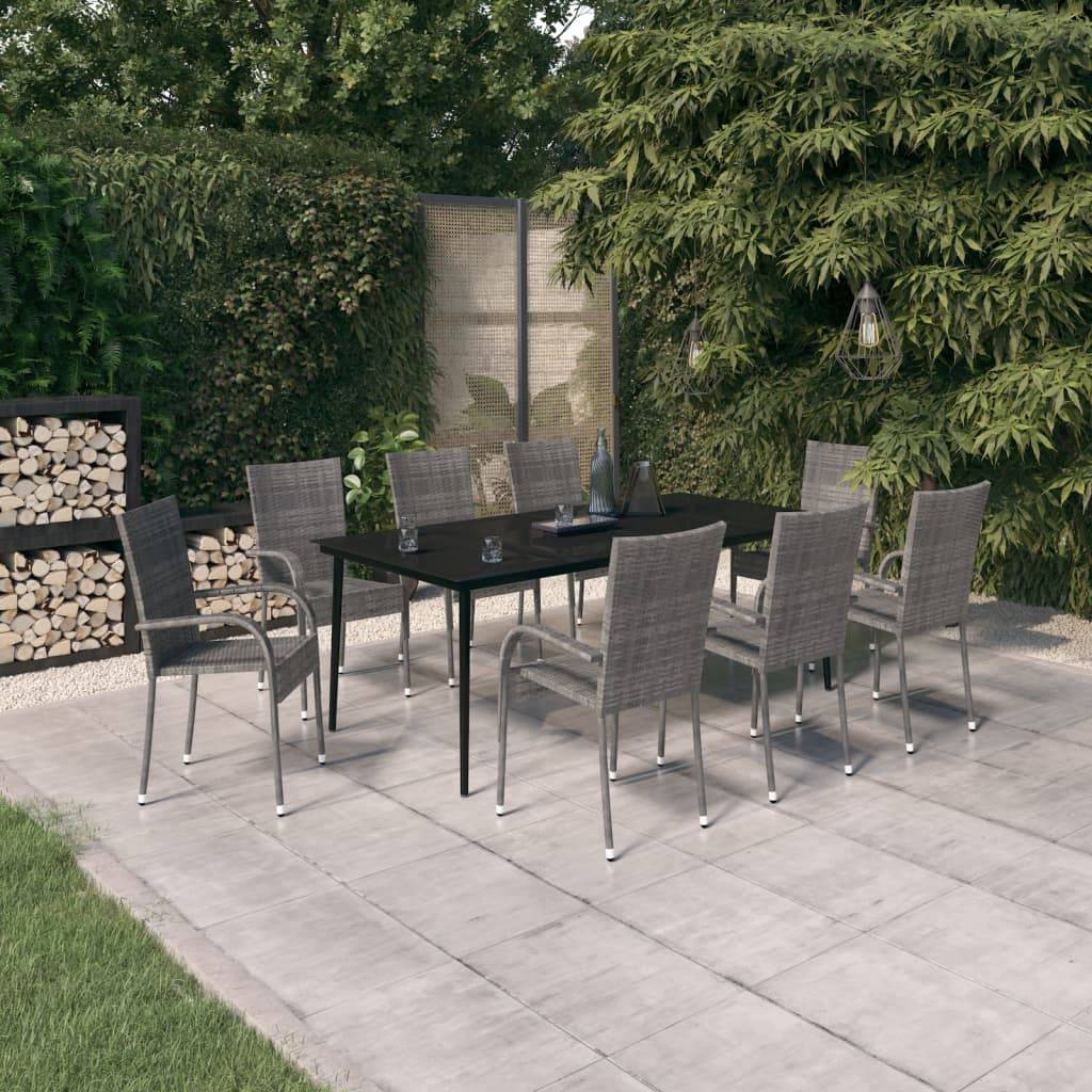vidaXL 9-tlg. Garten-Essgruppe Grau und Schwarz