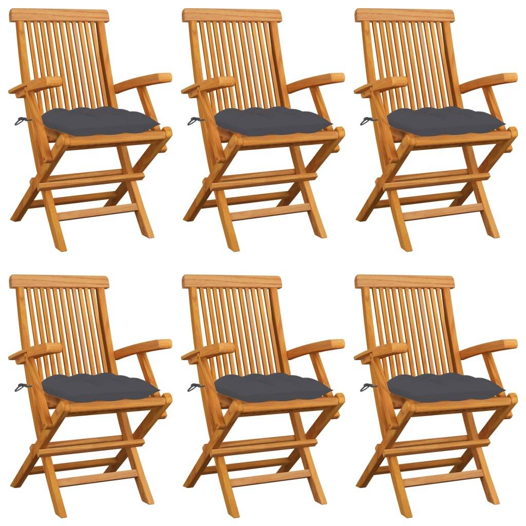 vidaXL Gartenstühle mit Anthrazit Kissen 6 Stk. Massivholz Teak