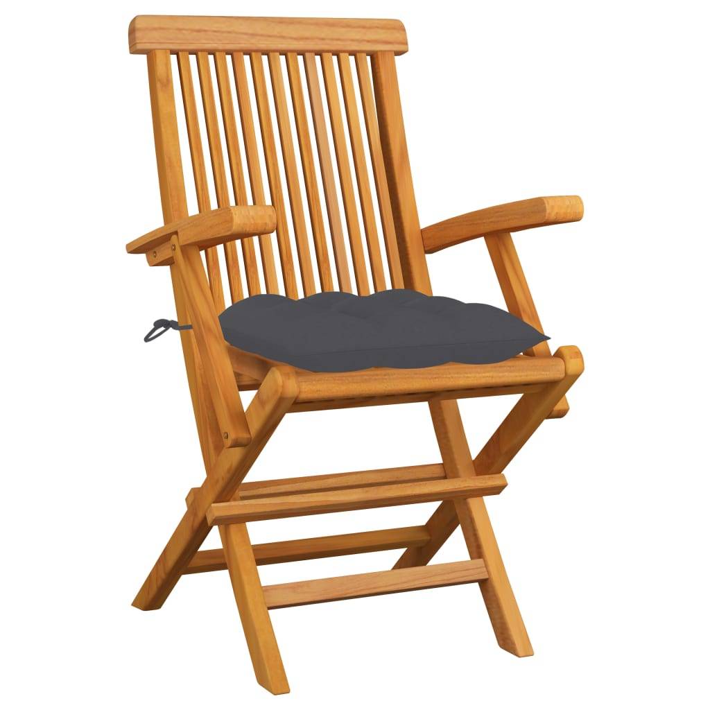 vidaXL Gartenstühle mit Anthrazit Kissen 3 Stk. Massivholz Teak