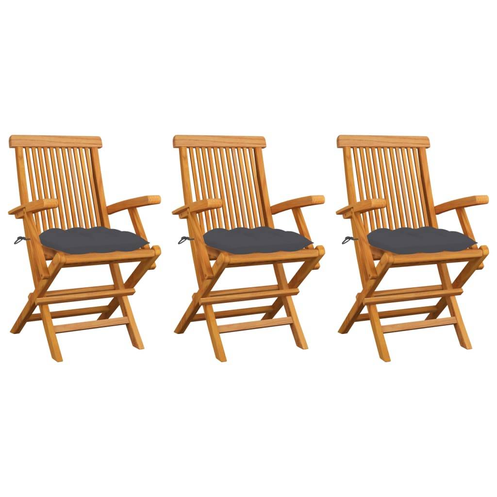 vidaXL Gartenstühle mit Anthrazit Kissen 3 Stk. Massivholz Teak