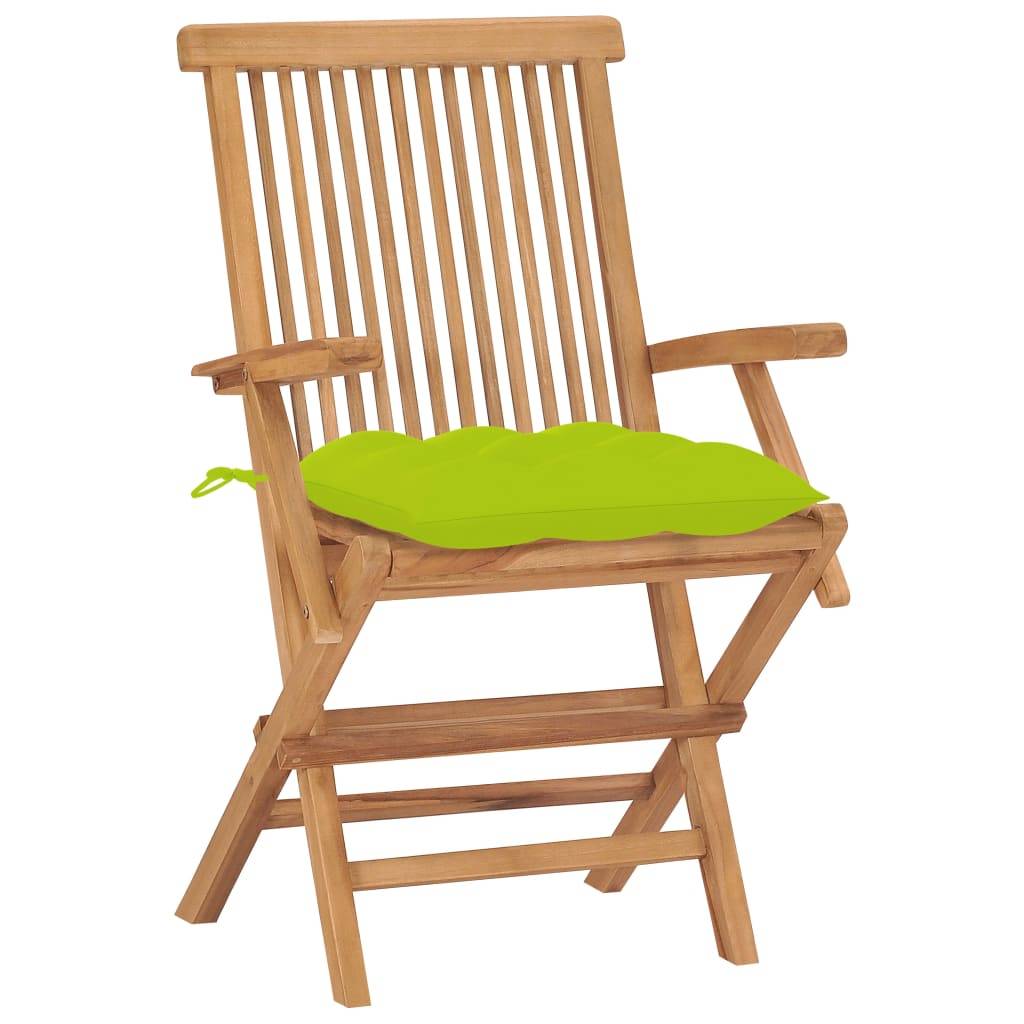 vidaXL Gartenstühle mit Hellgrünen Kissen 2 Stk. Massivholz Teak
