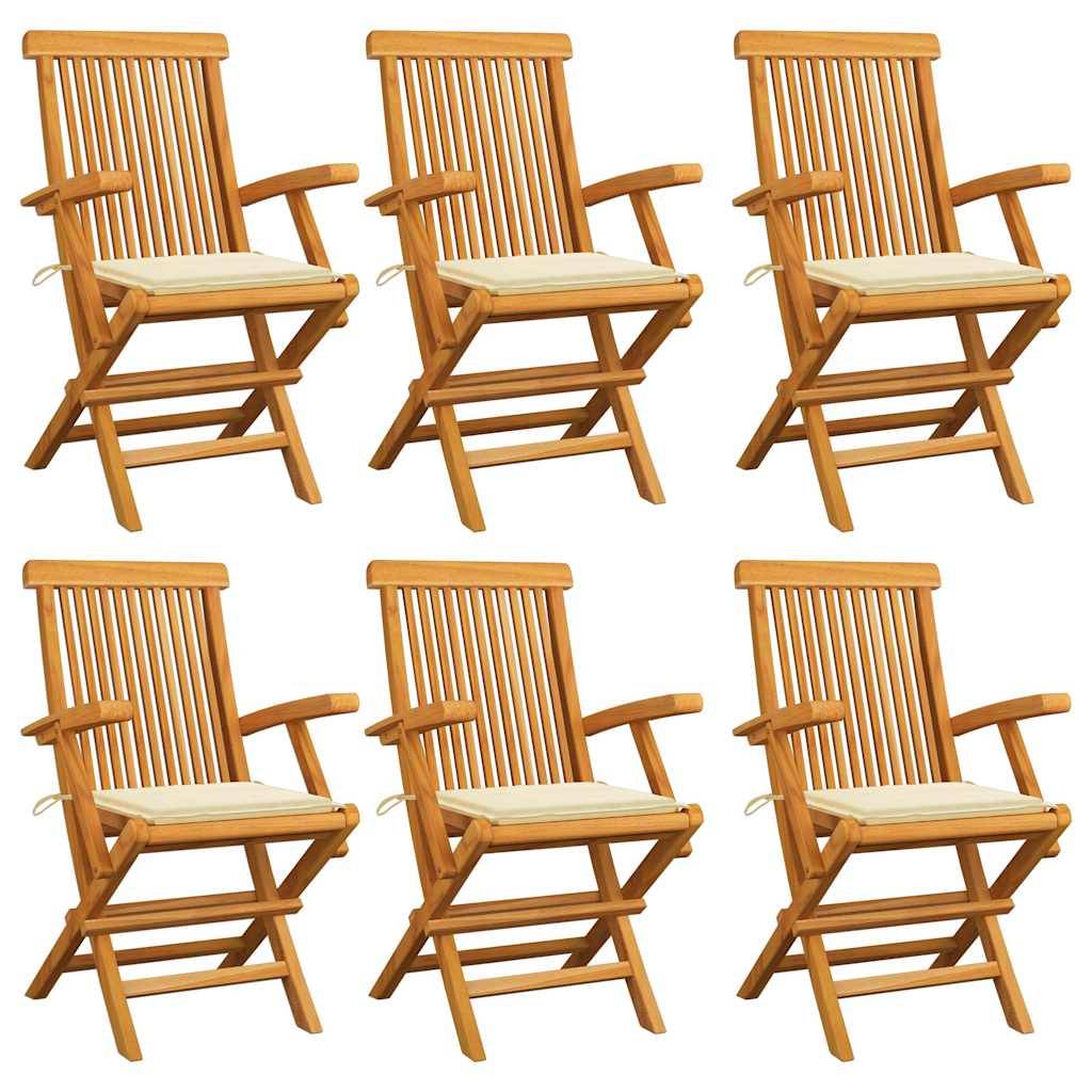vidaXL Gartenstühle mit Creme Kissen 6 Stk. Massivholz Teak