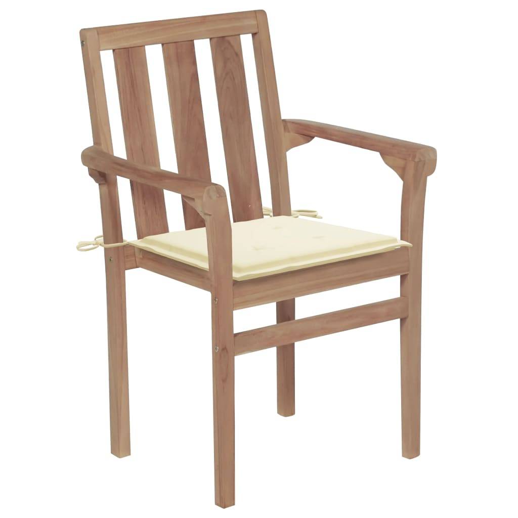 vidaXL Gartenstühle 2 Stk. mit Cremeweißen Kissen Teak Massivholz