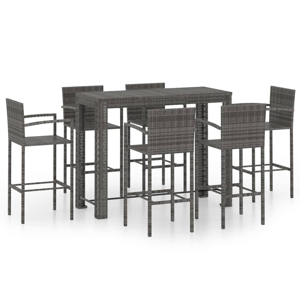 vidaXL 7-tlg. Garten-Bar-Set mit Armlehnen Poly Rattan Grau