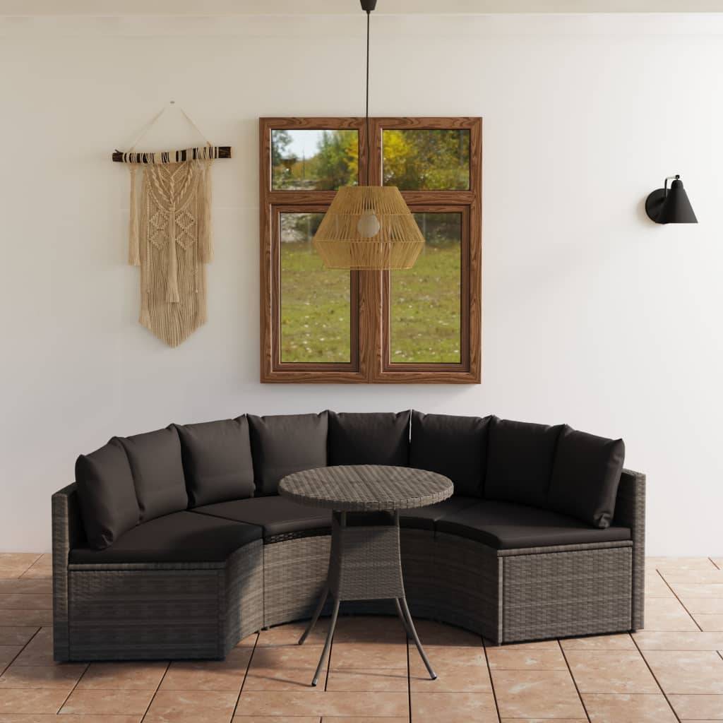 vidaXL 5-tlg. Garten-Sofagarnitur mit Auflagen Poly Rattan Grau