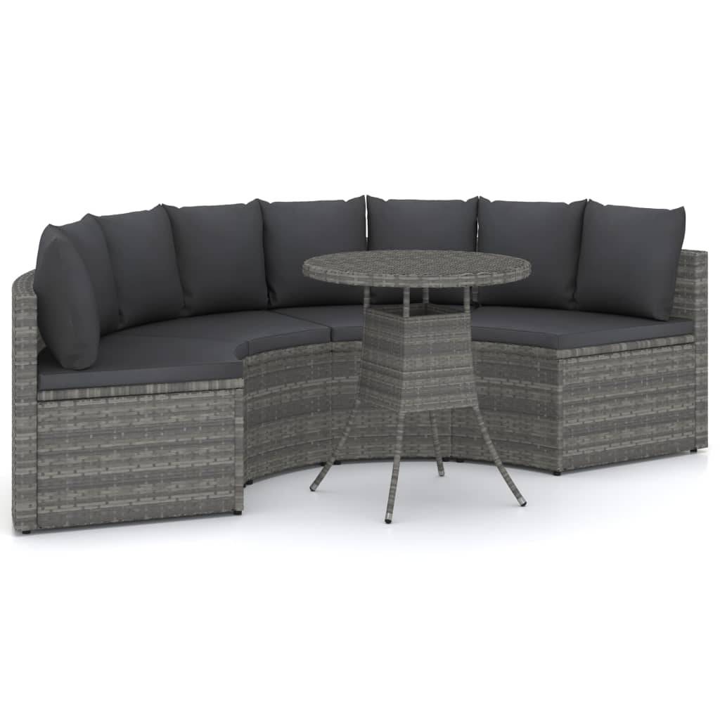 vidaXL 5-tlg. Garten-Sofagarnitur mit Auflagen Poly Rattan Grau