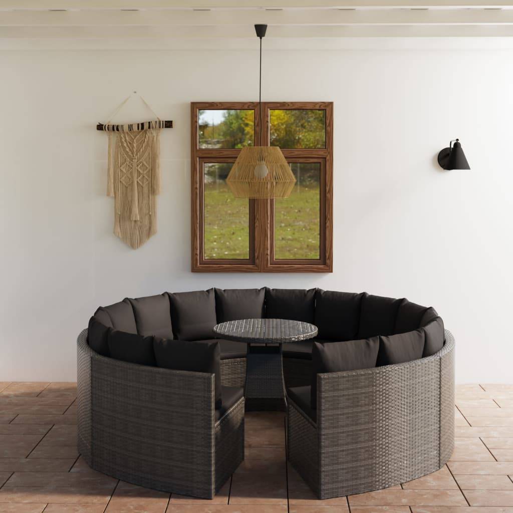 vidaXL 9-tlg. Garten-Sofagarnitur mit Auflagen Poly Rattan Grau