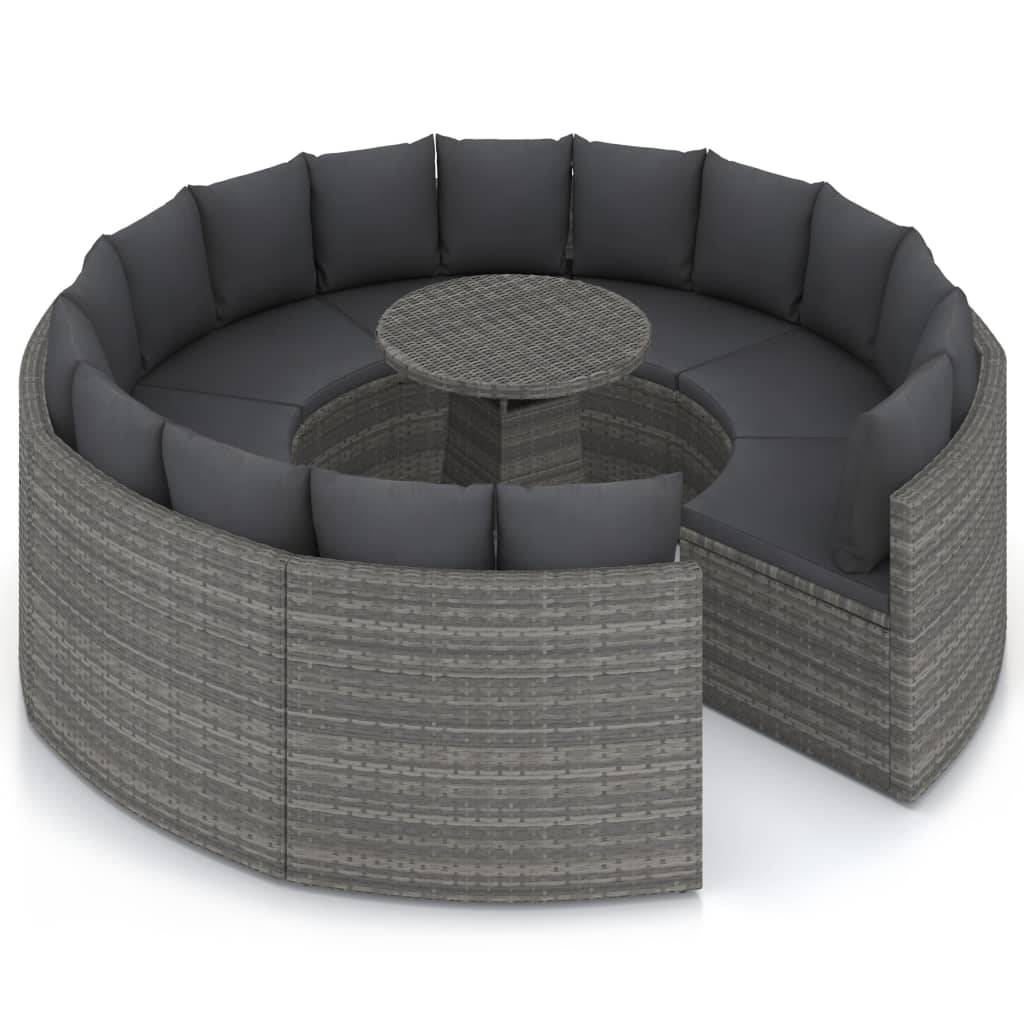 vidaXL 9-tlg. Garten-Sofagarnitur mit Auflagen Poly Rattan Grau