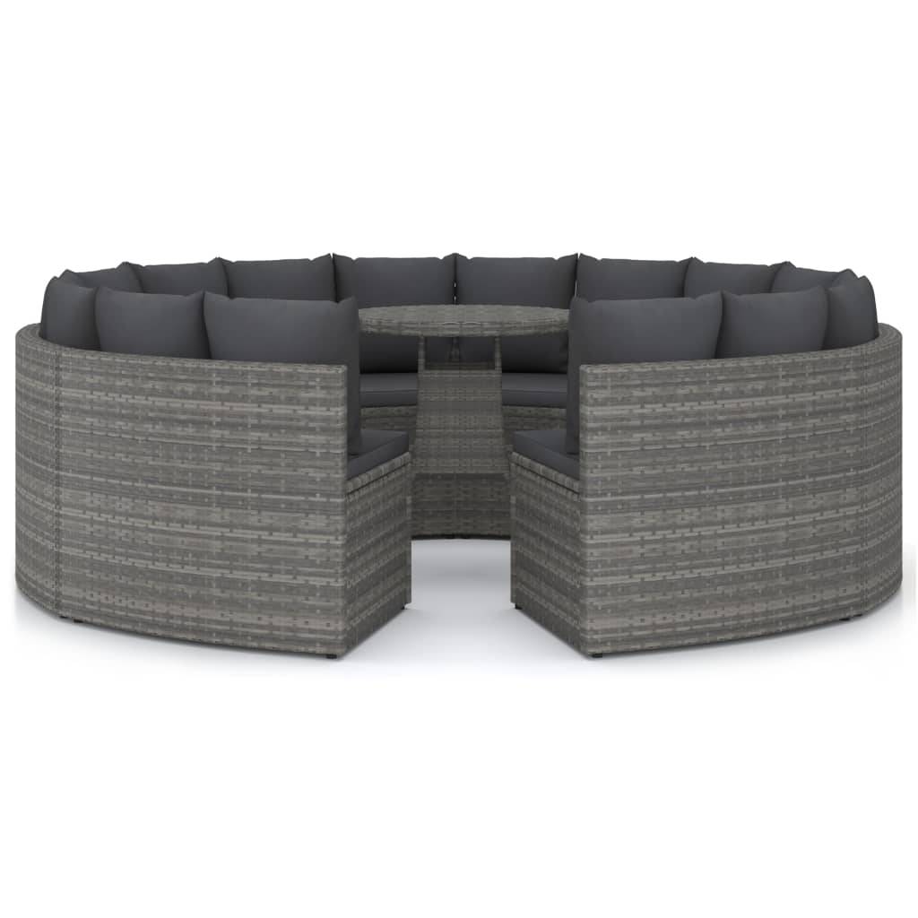 vidaXL 9-tlg. Garten-Sofagarnitur mit Auflagen Poly Rattan Grau