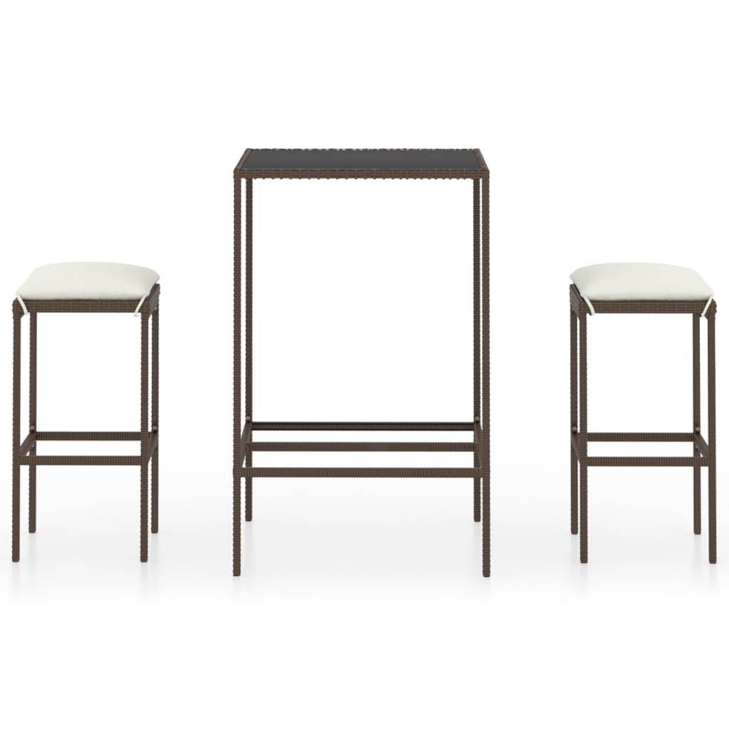 vidaXL 3-tlg. Gartenbar-Set mit Kissen Poly Rattan Braun