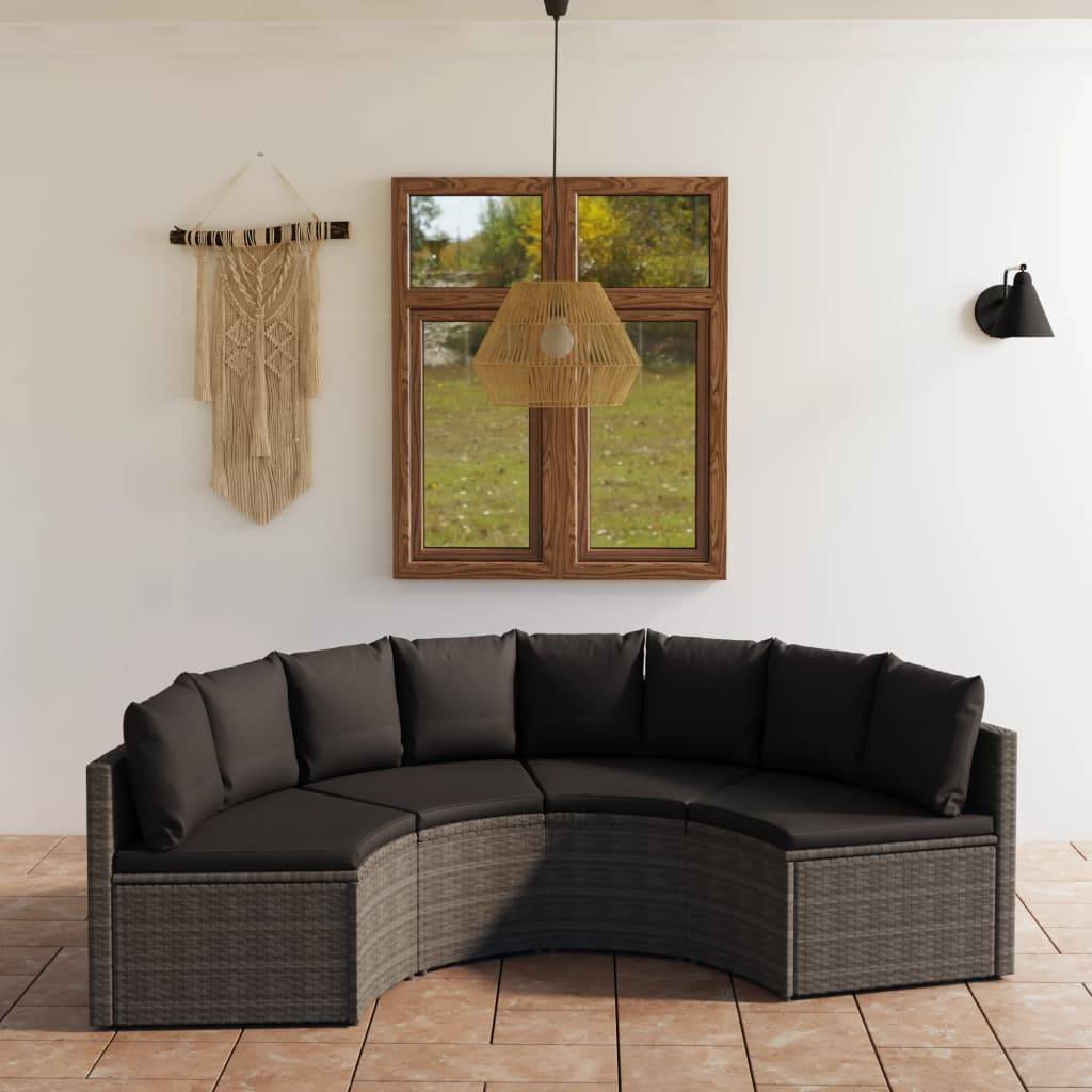vidaXL 4-tlg. Garten-Sofagarnitur mit Auflagen Poly Rattan Grau