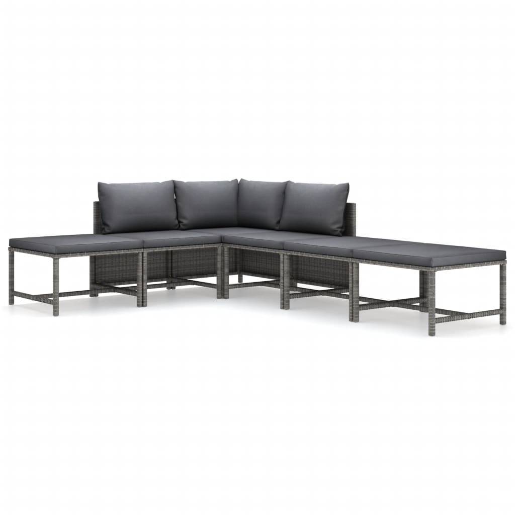 vidaXL 6-tlg. Garten-Lounge-Set mit Kissen Poly Rattan Grau