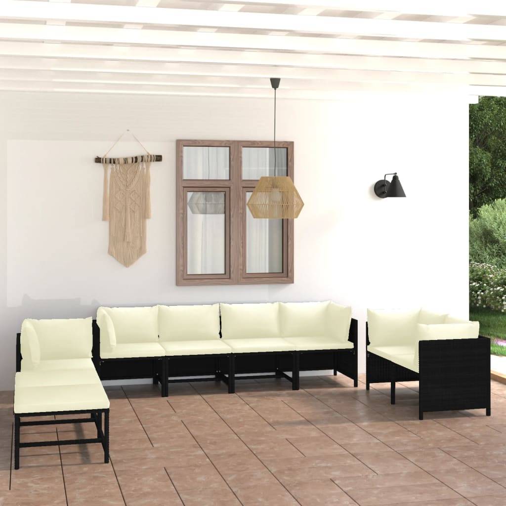 vidaXL 10-tlg. Garten-Lounge-Set mit Kissen Poly Rattan Schwarz