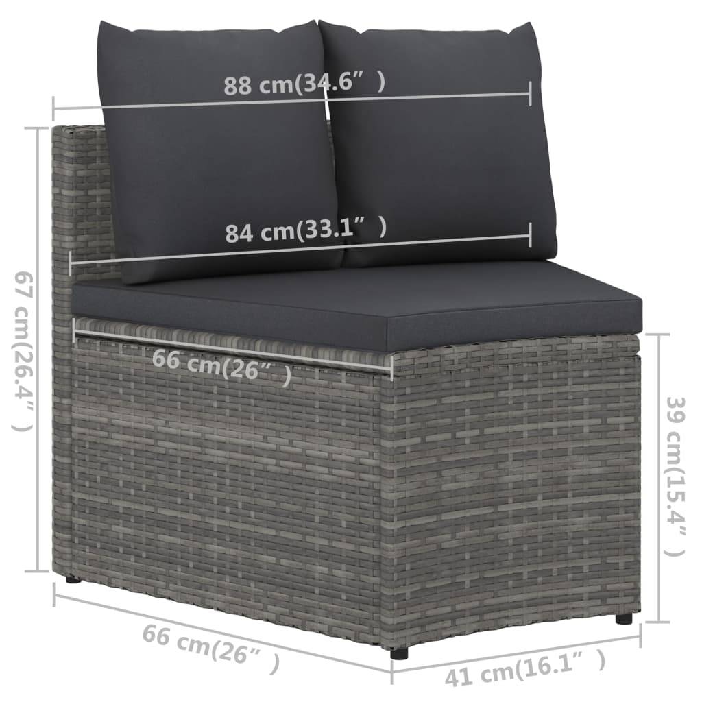 vidaXL 5-tlg. Garten-Sofagarnitur mit Auflagen Poly Rattan Grau