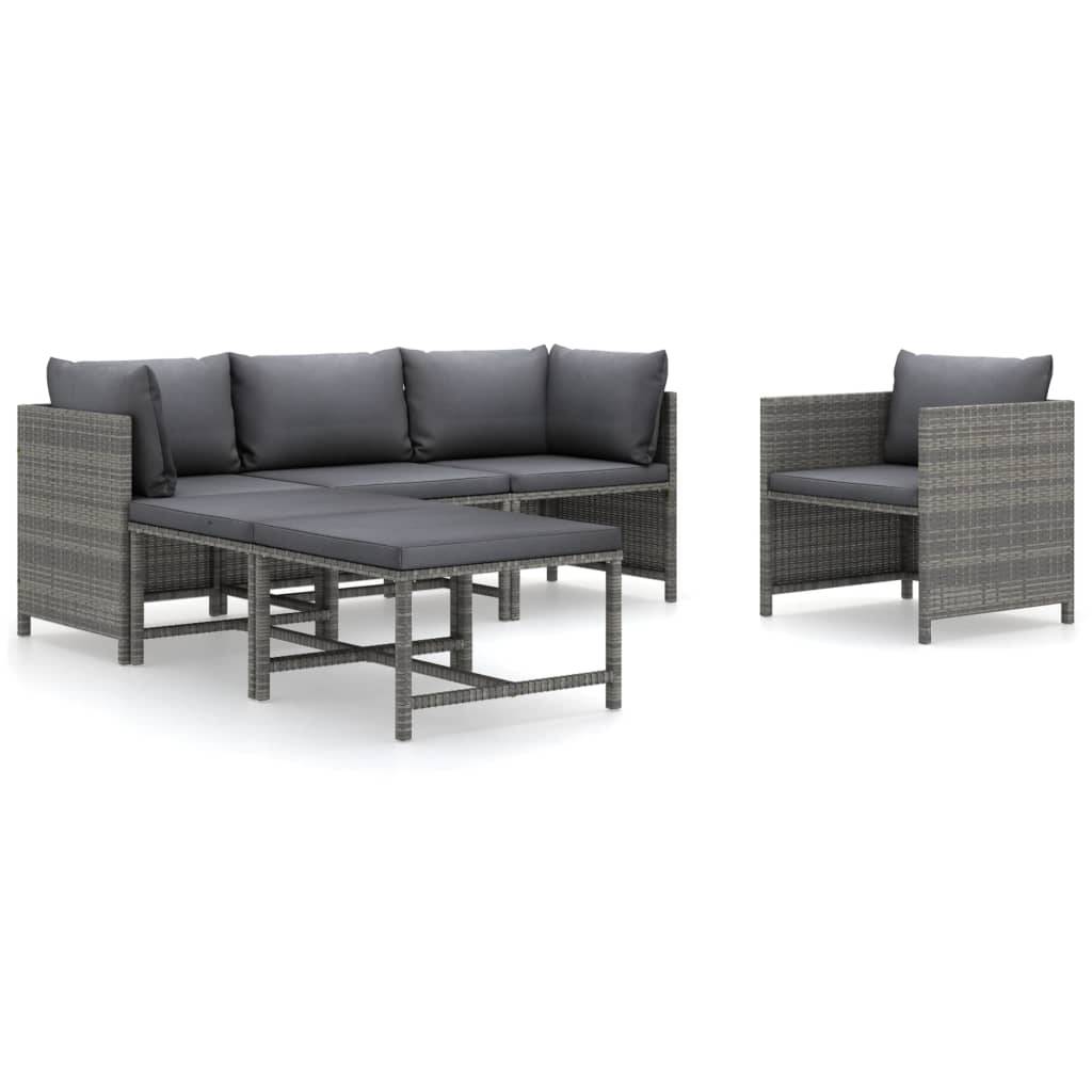 vidaXL 6-tlg. Garten-Lounge-Set mit Kissen Poly Rattan Grau