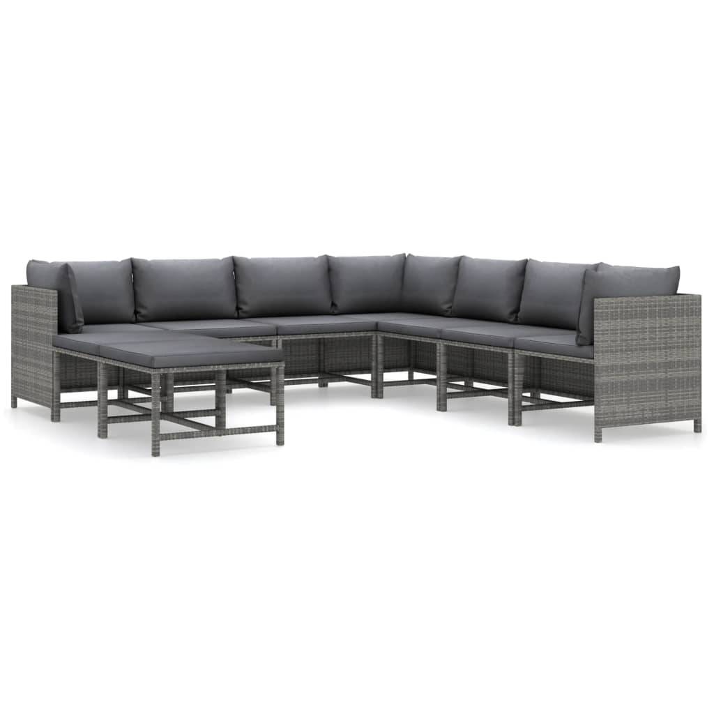 vidaXL 9-tlg. Garten-Lounge-Set mit Kissen Poly Rattan Grau